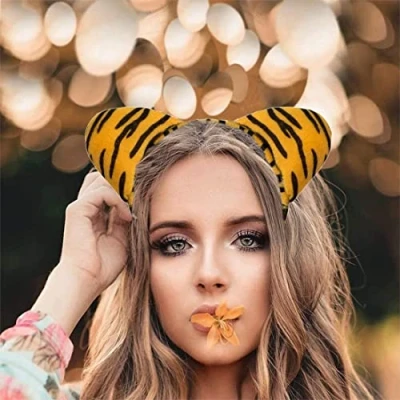 Abbildung von Hatstar Tiger Löwen Haarreif Haarschmuck Stirnband mit Leopardenohren Tigernohren Kopfschmuck Accessoire für Karneval Fasching Kostüm Party&#039;s