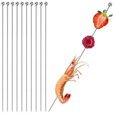 Abbildung von com four® 10x Cocktailspieß aus Edelstahl Spieße für Fingerfood, Obst, Burger wiederverwendbarer Party Picker 22 cm Häppchen Piekser Geburtstag, Party, Barbecue, Hochzeit (10 Stück 22cm)