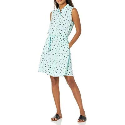 Abbildung von Amazon Essentials Damen Ärmelloses gewebtes Hemdkleid mit lockerer Passform, Aquablau Mohnblume, XXL
