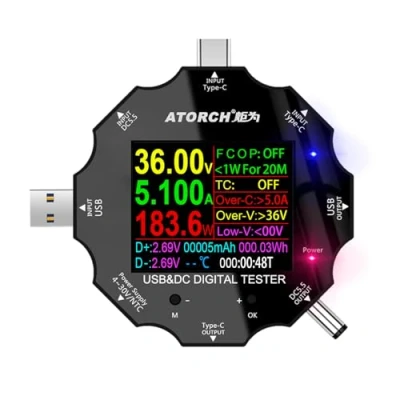 Abbildung von Digitalmultimeter,Spannung,Strom,Leistung,Widerstand,Kapazitätsdetektor,mit Clip Kabel Unterstützt PD2.0/PD3.0,QC2.0/QC3.0 (UD18)
