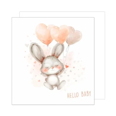 Abbildung von Edition Seidel Premium quadratische Glückwunschkarte zur Geburt mit Umschlag. Karte Grußkarte Babykarte Hello Baby Billet Junge Mädchen Hase Luftballons Herzen (EQ103 SW024)