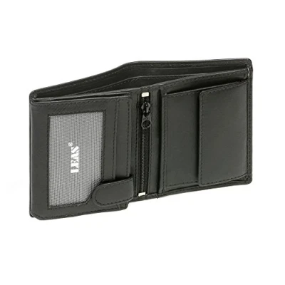 Abbildung von LEAS Mini Kombibörse mit Riegel RFID Schutz extra dünn im Hochformat Echt Leder, schwarz Edition