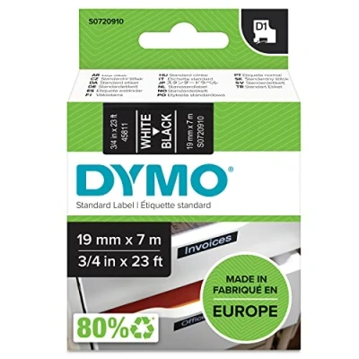 Abbildung von DYMO Original D1 Etikettenband weiß auf schwarz 19 mm x 7 m selbstklebendes Schriftband für LabelManager Beschriftungsgerät
