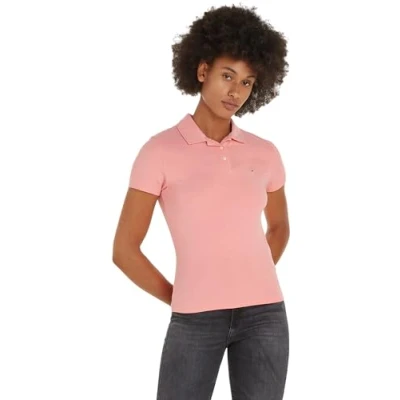 Abbildung von Tommy Jeans Damen Poloshirt Kurzarm Tjw Slim Essential Polo Ss Fit, Rosa (Tickled Pink), L