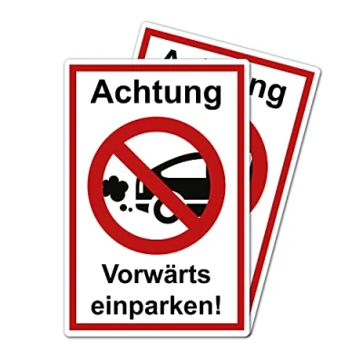 Abbildung von 2 Stück Achtung vorwärts einparken Schild 20 x 30 cm aus stabiler PVC Hartschaumplatte 3mm mit UV Schutz von STROBO