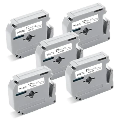 Abbildung von UniPlus 5x Kompatibel Schriftband Ersatz für Brother M K231 MK231 12mm Nicht Laminiert Bänder PT 65 80 55 85 90 M95 60 100 110 BB4, x 8m, Schwarz auf Weiß