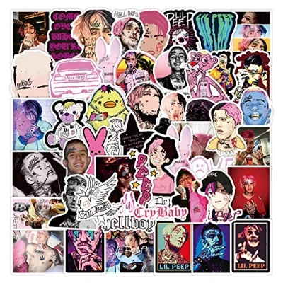 Abbildung von 50PCS Sänger Lil BO Peep Rock Musik Aufkleber für Laptop und Wasserflaschen, wasserdichtes, langlebiges, trendiges Vinyl Teenager, Computer, Reisetasche