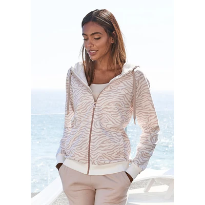 Abbildung von LASCANA Kapuzensweatjacke, Sweatshirtjacke mit Details in Roségold, Loungewear