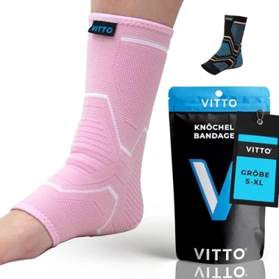 Abbildung von VITTO Sprunggelenkbandage, Fußbandage bei Bandschäden, Schwachen Gelenken, Verstauchtem Gelenks und Arthritis (Rosa, M)