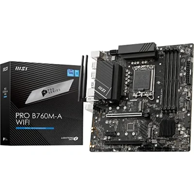 Abbildung von MSI PRO B760M A WiFi Motherboard, Micro ATX Für Intel Core Prozessoren der 12., 13. &amp; 14. Generation, LGA 1700 DDR5 Memory Boost 6800+MHz/OC, PCIe 4.0 x16 Slot, M.2 Gen4 Slots, 2.5G LAN, Wi Fi 6E