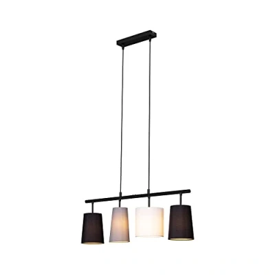 Abbildung von BRILONER Pendelleuchte mit Lampenschirm aus Stoff, E27 Fassung, max. 40 Watt, Hängeleuchte, Hängelampe Esstisch, Esszimmerlampe hängend, Wohnzimmerlampe, Küchenlampe, 74x120 cm, Grau, Weiß, Schwarz