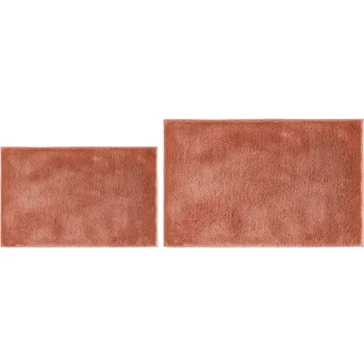 Abbildung von andiamo Badematte rutschfest Florida Badezimmerteppich weich und flauschig Badteppich waschbar Duschvorleger Badvorleger für Badezimmer 2er Set 40 x 60 cm + 50 80 rostrot