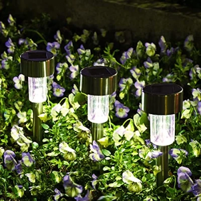 Abbildung von Solpex Solarlampen für Außen, Wegleuchten, 12 Stück, Garten, LED, Solarleuchten Terrasse, Rasen, Hof, Auffahrt, Gehweg (Edelstahl) Traditionell Kaltweiß