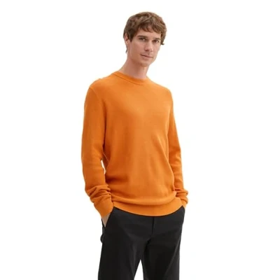 Abbildung von TOM Tailor Strukturierter Rundhals Strickpullover, Herren, Größe: Medium, Pumpkin orange melange