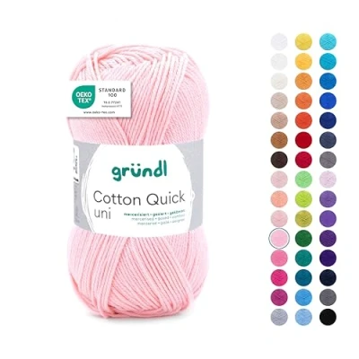 Abbildung von Gründl Wolle Cotton Quick uni dünne zum Häkeln Strickgarn Häkelgarn Glänzend und hautfreundlich 100 % Baumwolle 1 Knäuel 50 g / 125 m Nadelstärke 3 4 Rosa
