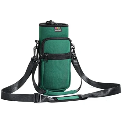 Abbildung von Nuovoware Flaschenhalter Trinkflasche Molle Beutel 25oz/710ml, Isolierte Neopren Kessel mit Schultergurt und Front Reißverschluss Tasche für Wandern Laufen Radfahren Jagd Reisen Dunkelgrün