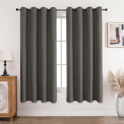 Abbildung von CUCRAF Vorhang 100% Blickdicht Leinen Gardinen mit Ösen Verdunklungsvorhänge Grau H175 x B140 cm 2er Set, Thermovorhang Kälteschutz Schallschutz für Wohnzimmer Schlafzimmer