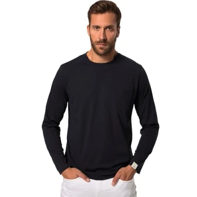 Abbildung von JP 1880 Herren Aware, Langarmshirt, Brusttasche, Melange, 1/1, Biobaumwolle T Shirt, Navy blau, 4XL