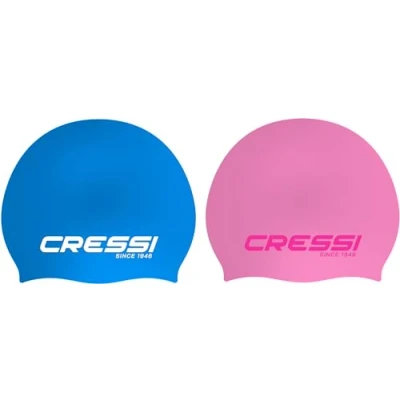 Abbildung von CRESSI Ricky Jr Swim Cap Bundle Zwei Junior Badekappen, Hellblau/Weiß + Rosa/Rosa, Einheitsgröße