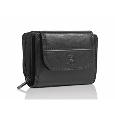 Abbildung von MATADOR Murcia Leder Portemonnaie Damen Schwarz Mittelgroß mit edler Geschenk Box Geldbörse im Querformat RFID Geldbeutel