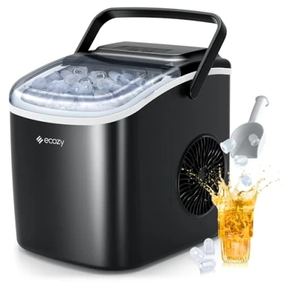 Abbildung von ecozy Eiswürfelmaschine, Eiswürfelmaschine Klein, Selbstreinigende Eiswürfelmaschinen, 2 Eiswürfel Größen Ice Cube Maker, 9 Würfel in 6 Minuten Fertig, 12 KG/24H Eiswürfelbereiter für Zuhause, Party