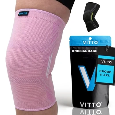 Abbildung von VITTO Kniebandage Männer/Damen Bandage Knie zur Linderung von Knieschmerzen, Arthrose Knie, Meniskus (Rosa, L)