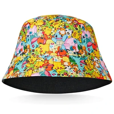 Abbildung von Pokemon Baseball Cap Kinder Snapback Kappe Jungen Bucket Hat Mützen Fischerhut Mädchen Fischermütze Anglerhut Sonnenhut Pikachu (Mehrfarbig Fischerhut)