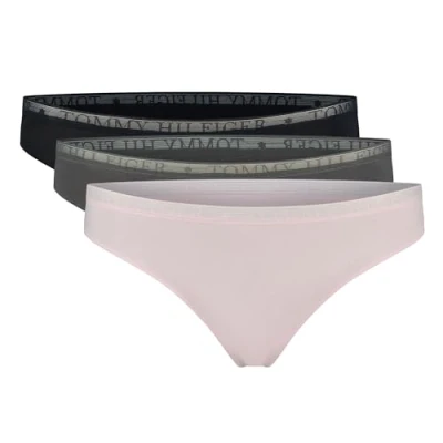 Abbildung von Tommy Hilfiger Thong 3 PACK String, Damen, Größe: XS, Pearly pink/dark ash/desert sky