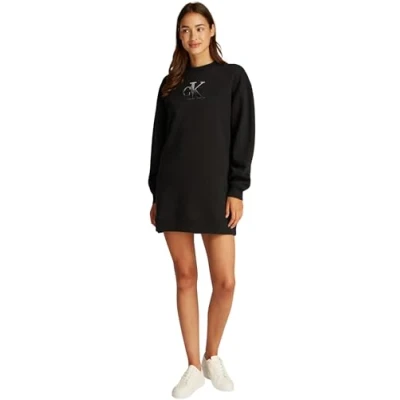 Abbildung von Calvin Klein Jeans Embroidered Monologo CREW Dress Freizeitkleid, Damen, Größe: Small, Black