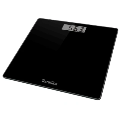 Abbildung von Terraillon TSQUARE Schwarz Kompakt und ultraflach 26cm x Glasplatte Großes LCD Display Kapazität 180Kg Graduierung 100g