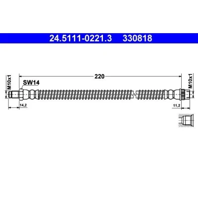 Abbildung von ATE 24.5111 0221.3 Bremsschläuche 220 M10x1 NISSAN: Primastar Minibus, Van, OPEL: Vivaro A Combi, RENAULT: TRAFIC 2 Kasten