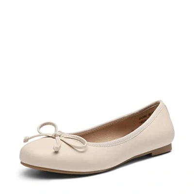 Abbildung von DREAM PAIRS Damen Ballerinas flach klassisch, Elegante und Bequeme Ballettschuhe mit Schleifenbesatz Beige Größe 40 (EUR)