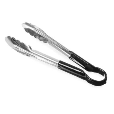 Abbildung von Hendi 171752 Servierzange HACCP, Griff PVC beschichtet in den HACCP farben, Küchenzange, Lebensmittel Zange, Grillzange, Kochzange, 250mm, Edelstahl, Schwarz