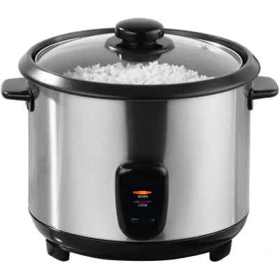 Abbildung von EMERIO automatischer Eco Reiskocher groß 2.2L Volumen Warmhaltefunktion Antihaftbeschichtung Glasdeckel inkl. Reislöffel + Messbecher Schongarer 900 Watt Edelstahl RCE 132390