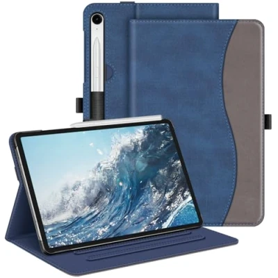 Abbildung von Fintie Hülle für Samsung Galaxy Tab S9 FE 10.9 Zoll/Tab 11 Zoll 2023 Tablet, Multi Winkel Folio Schutzhülle mit Dokumentenfach und Auto Schlaf/Wach Funktion, Denim Indigoblau