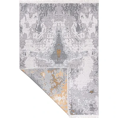 Abbildung von Fashion4Home Teppich Kurzflor Boho Kelim Teppich, Wohnzimmerteppich, Schlafzimmer und Küchenteppich, Läufer, Flur Kinderzimmerteppich Abstract Grau Gold, Grüße: 80x150 cm