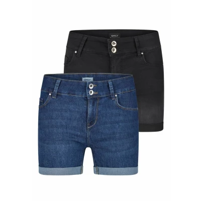 Abbildung von ONLY Jeans Shorts Damen Stretch Kurz Skinny Fit Mid Waist ONLCARMEN 2er Pack Kurze Hose Sommer Basic Denim, Größe:M, Farbe:Dark Blue/Light Blue (15357005)
