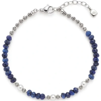 Abbildung von JEWELS BY LEONARDO Armband Anjana, Arm Schmuck aus silberfarbenem Edelstahl, aufgereihte Glasperlen in dunklen blau tönen und weißen Imitationsperlen, 18,5 21,5 cm Länge, Damen, 024312