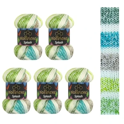 Abbildung von 5 x 100g Wollbiene Splash Batik 500 Gramm mit Farbverlauf Antipilling mehrfarbig Multicolor Strickwolle Häkelwolle Wolle Ganzjahreswolle (7030)