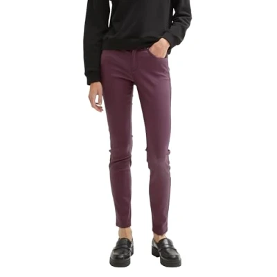 Abbildung von TOM TAILOR Denim Damen Coated NELA Extra Skinny Jeans in Leder Optik, 36277 Dark Wine Red Coated, 26/30