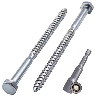 Abbildung von Marcopol (6 Stück) DIN 571 verzinkter Stahl Sechskant Holzschrauben M6 x 100 mm, Schrauben, Sechskantschraube, Sechskantschrauben, Sechskantkopf (6, mm), Silber