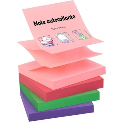 Abbildung von ZCZN Z Notes, 76 x mm Klebezettel, 4 Blöcke Haftnotizen, 100 Blatt pro Block, farbige Haftnotizzettel, Farben (Rot, Grün, Rosa, Violett)
