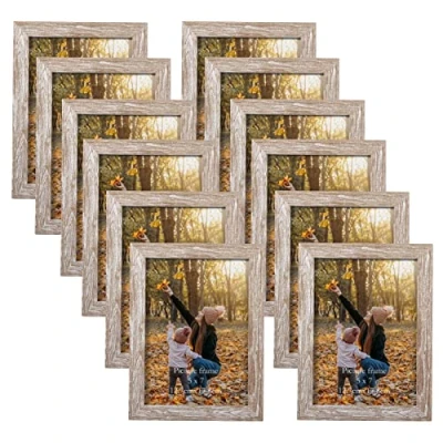 Abbildung von EXYGLO 12er Set Bilderrahmen 13x18 cm, Beige Fotorahmen Collage für 18x13 cm Fotos und Bilder, Natur Rahmen mit Plexiglas Wand oder Tischaufsteller