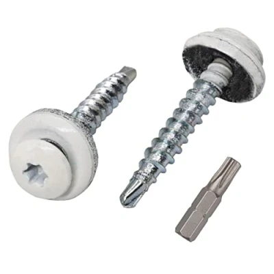 Abbildung von (60 Stück) Metall Dachdeckschrauben Torx 4,8x35mm Lackierte selbstbohrende Schrauben mit EPDM Unterlegscheiben, Blechschraube (60, Reinweiß RAL 9010)