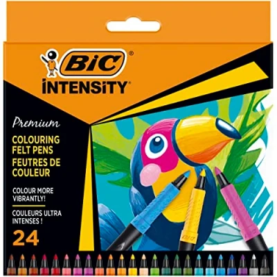 Abbildung von BIC Intensity Premium Filzstifte, zum Malen für Erwachsene und Kinder, in 24 Farben, mit komfortablem Kautschukgriff stabiler Spitze