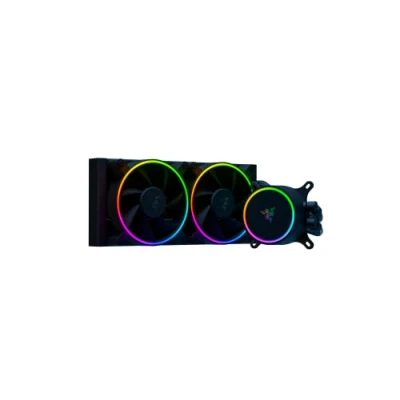 Abbildung von Razer Hanbo Chroma RGB CPU Flüssig Kühler mit AIO Liquid Cooler 2x 240mm Lüfter (9 pin Anschluß, Lüfter, aRGB Pump Cap) Schwarz