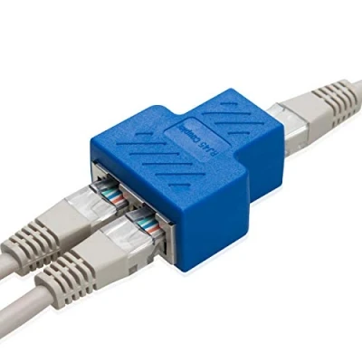 Abbildung von RJ45 Splitter Adapter Buchse, COVVY 1 bis 2 Dual Female Port Cat 5/Cat 6 LAN Netzwerk Ethernet Connector (1 Pcs, Blau)