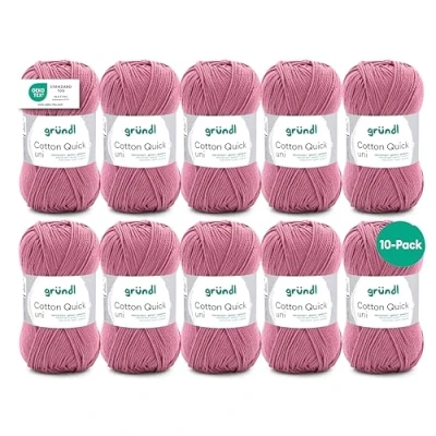 Abbildung von Gründl Wolle Cotton Quick uni dünne zum Häkeln Strickgarn Häkelgarn Glänzend und hautfreundlich 100% Baumwolle 10 Knäuel 50 g / 125 m Nadelstärke 3 4 altrosa