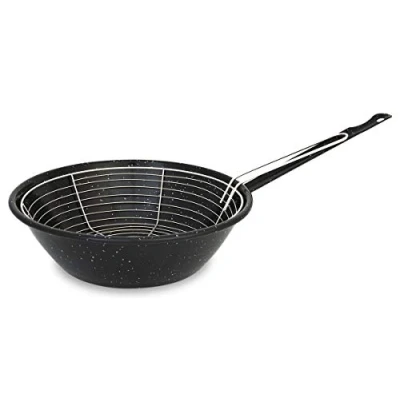 Abbildung von Menax Bratpfanne mit Korb Stahl Emailliert Antihaftbeschichtet 24 cm Inhalt 2,5 Liter