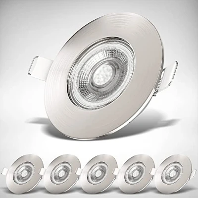 Abbildung von B.K.Licht 6er Set LED Bad Einbaustrahler 230V flach, warmweiße Lichtfarbe, Lochmass 68mm, Spot, Deckenspots, Spots, Einbauleuchten, Einbauspots, Badezimmer, 90x25 mm, Matt Nickel